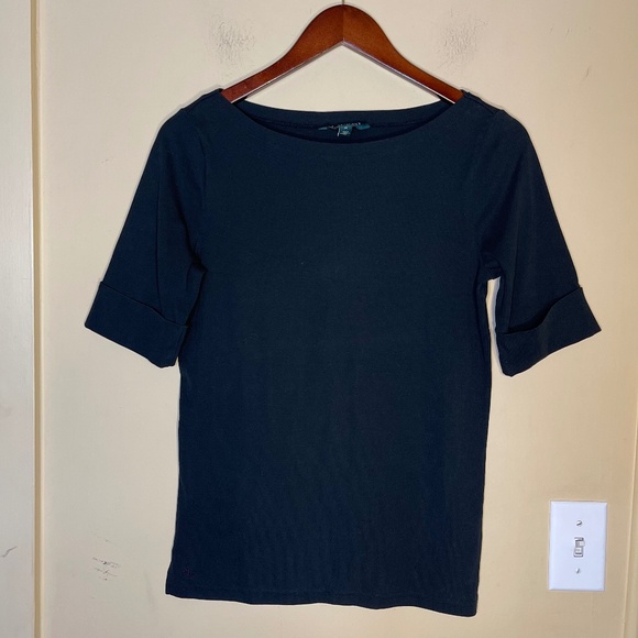 Ralph Lauren Purple Label Tops - Ralph Lauren Purple Label Black Boatneck Short Sleeve Top